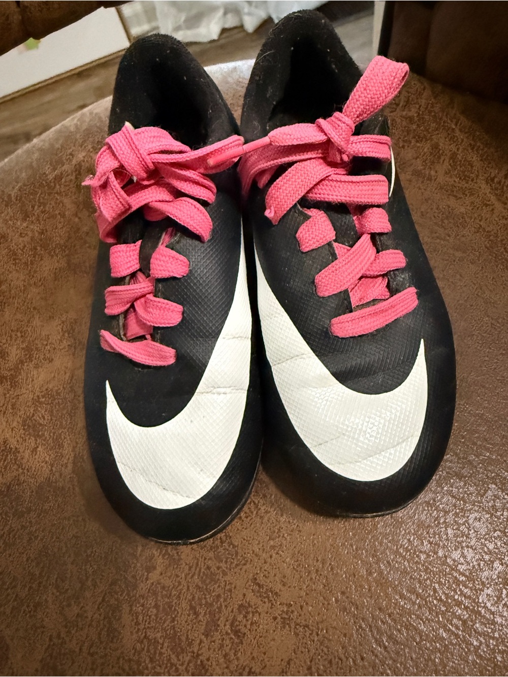 11c Nike Black Athletic Shoes with Pink Laces and White Swoosh